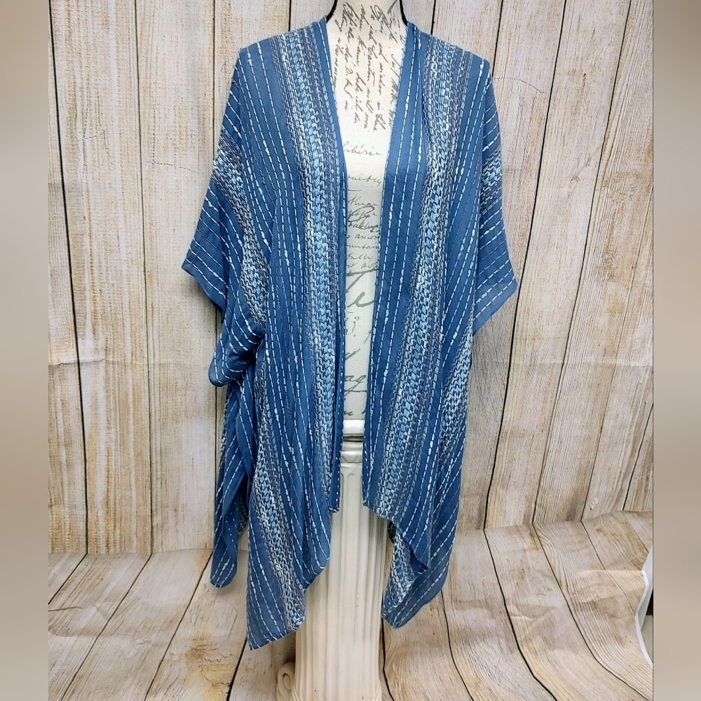 Sonoma Kimono Blue Striped Cardigan Slit Arms One Size - Picture 1 of 14